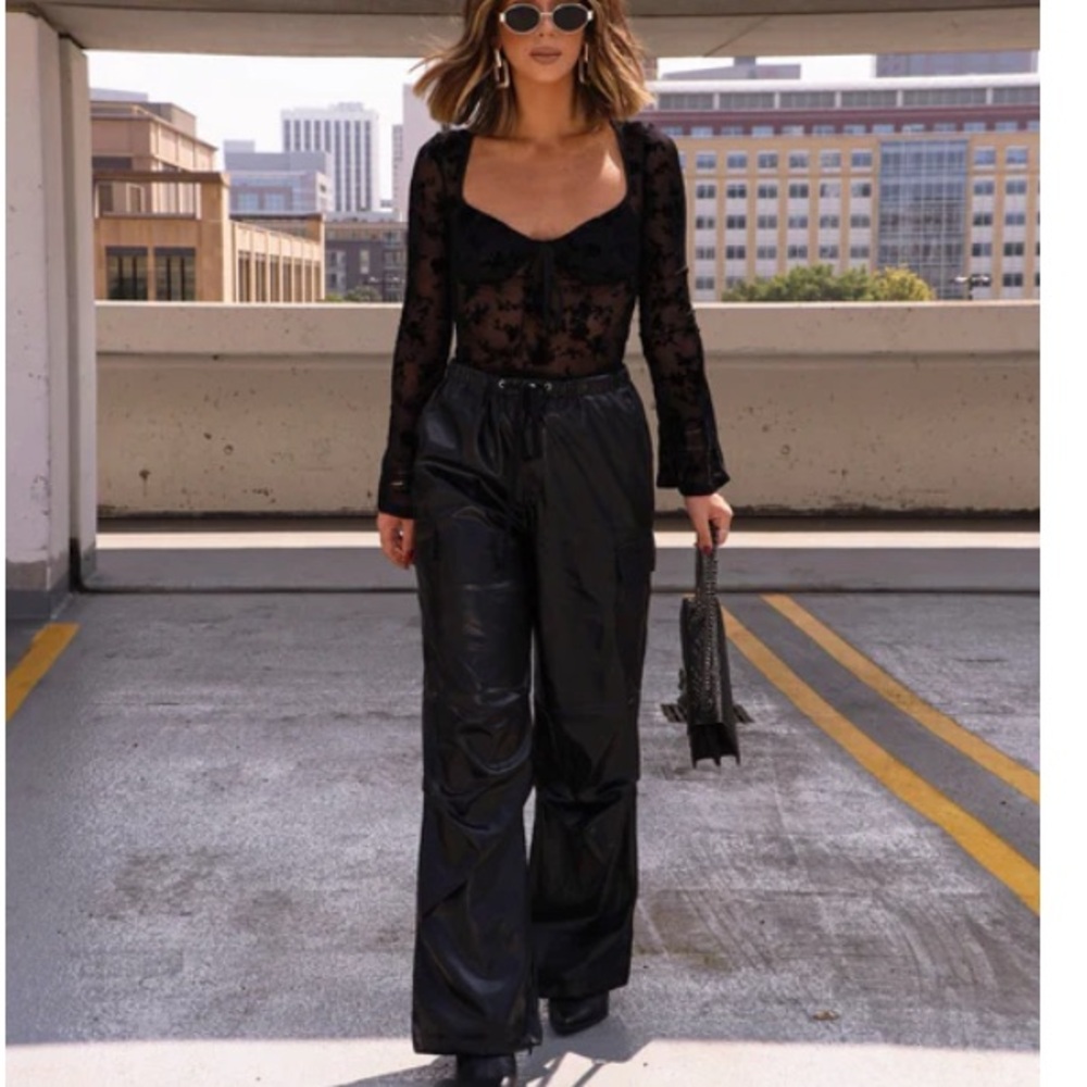 Faux Leather Cargo Pants
